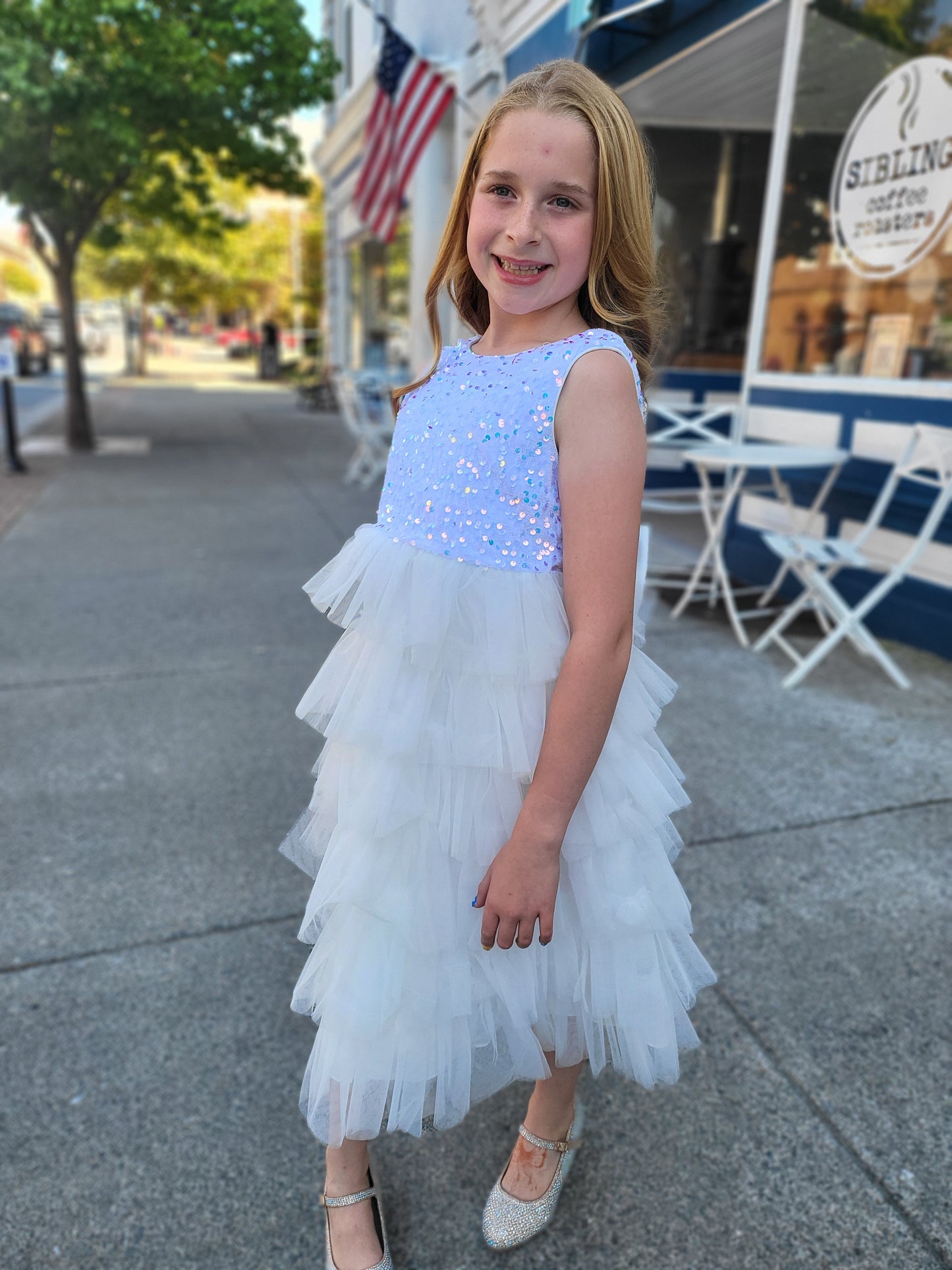 Girls White Sparkle Tulle Dress