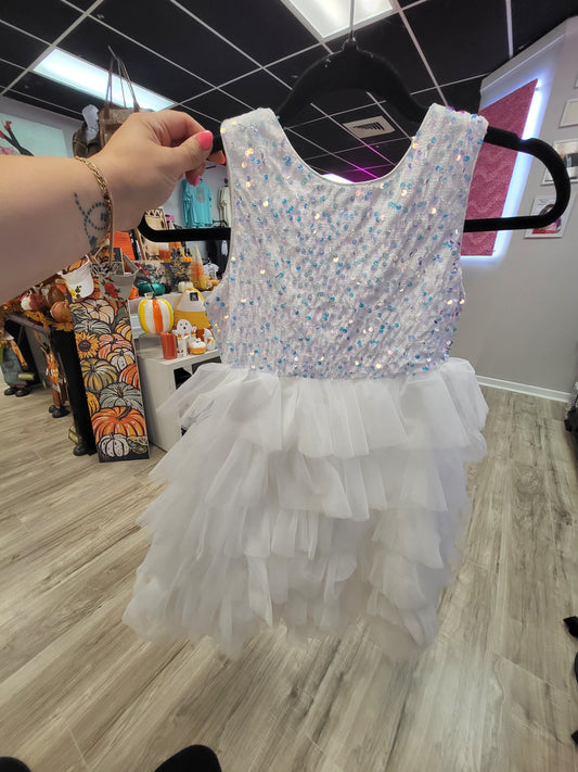 Girls White Sparkle Tulle Dress