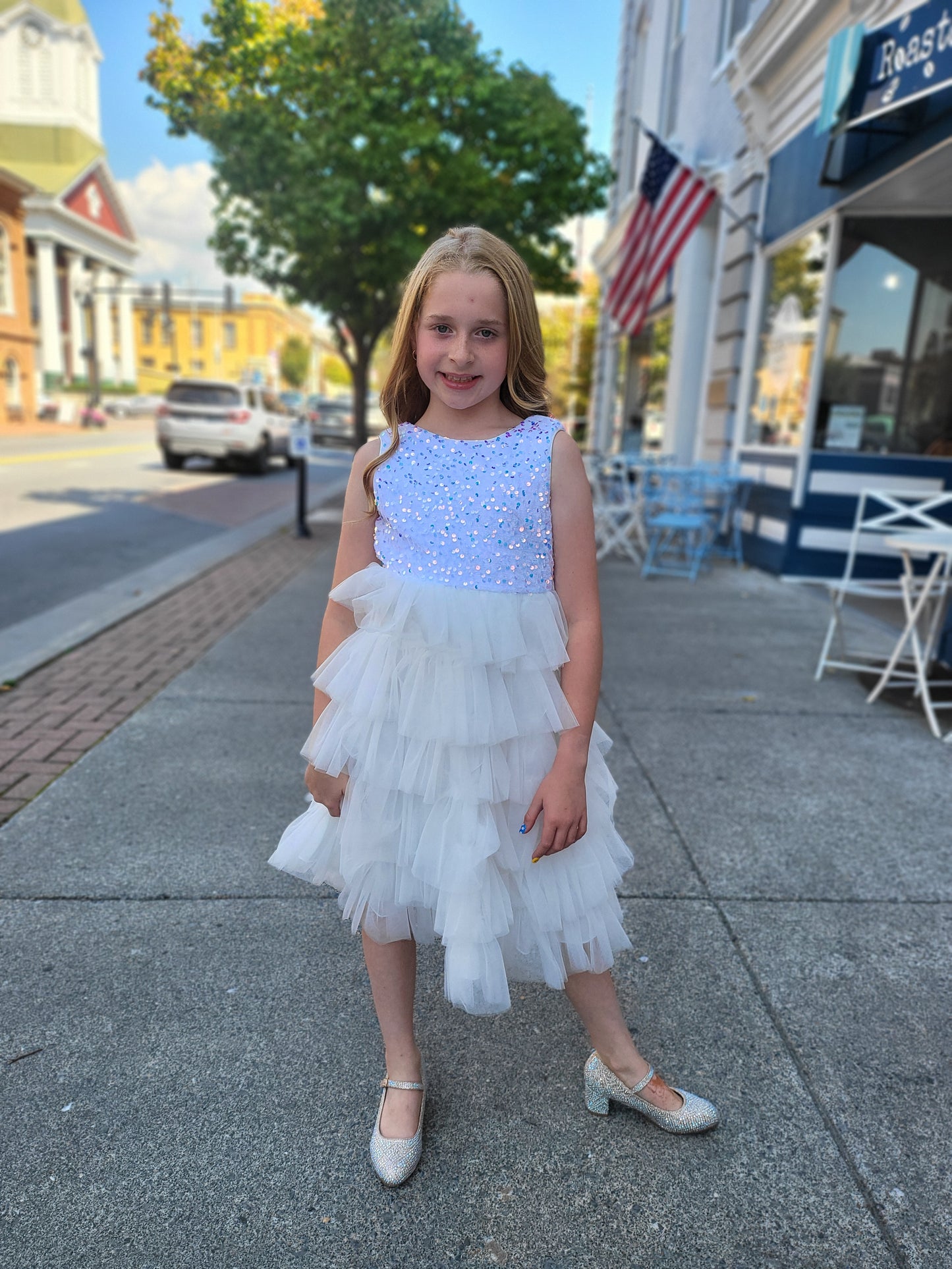 Girls White Sparkle Tulle Dress