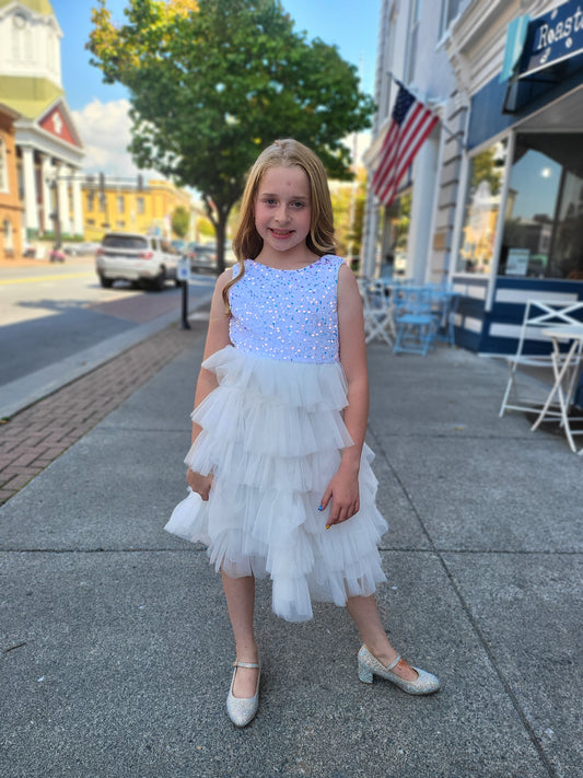 Girls White Sparkle Tulle Dress