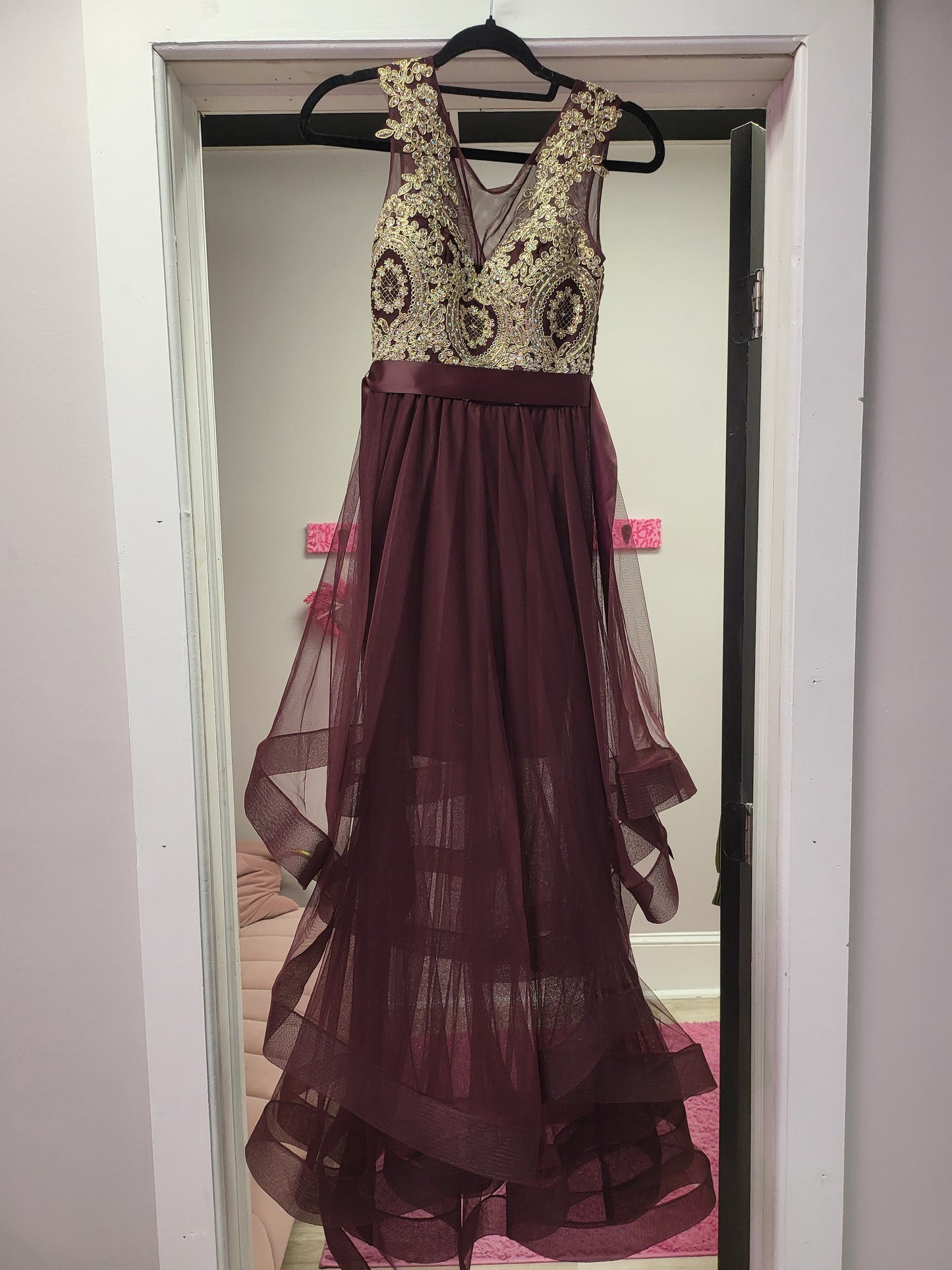 Maroon & Gold Tulle Dress