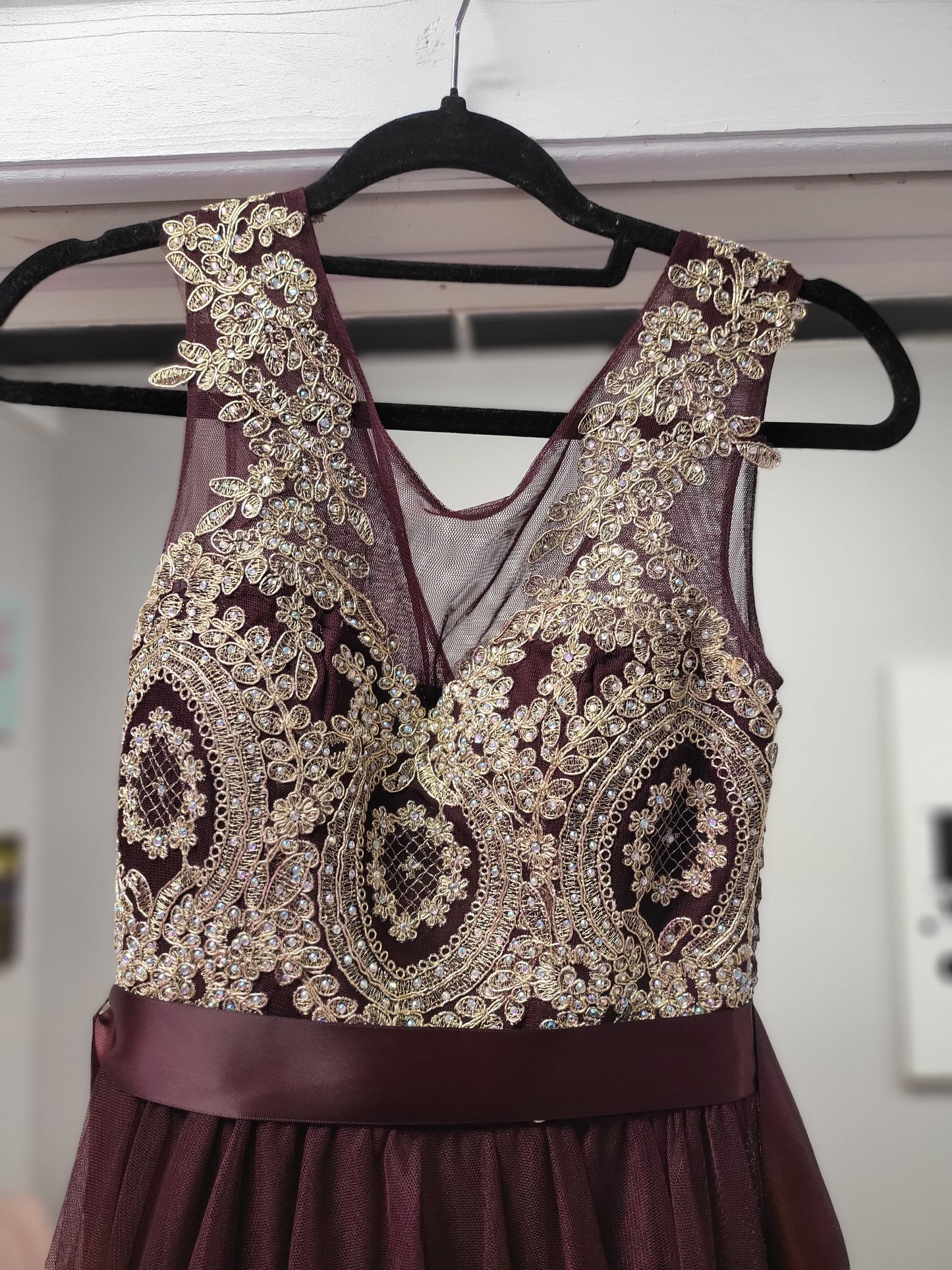 Maroon & Gold Tulle Dress