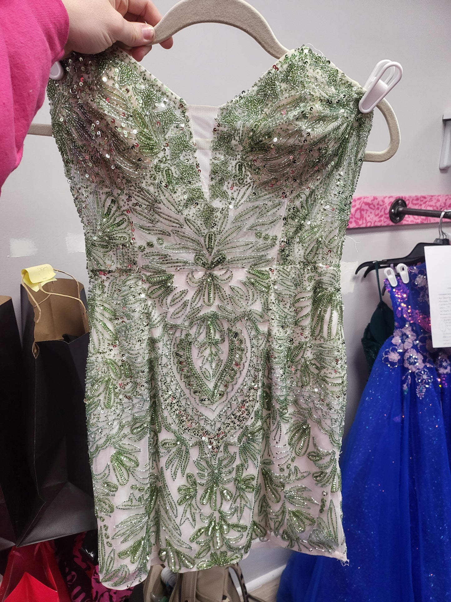 Green & White Floral Sequin Cocktail