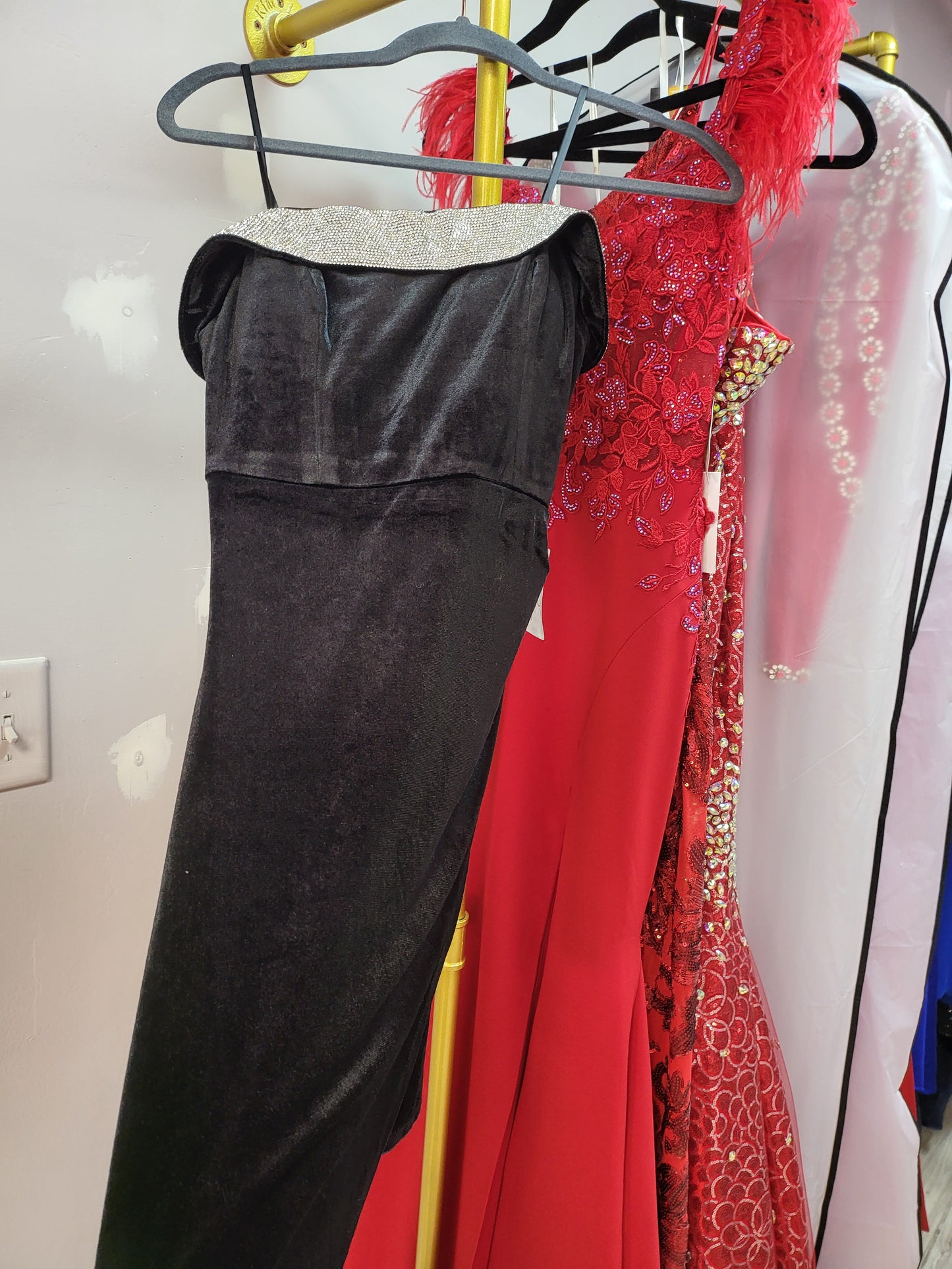 Black Velvet Dress with Rhinestone Accent