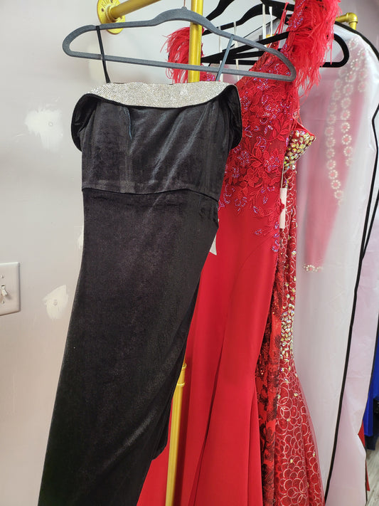 Black Velvet Dress with Rhinestone Accent